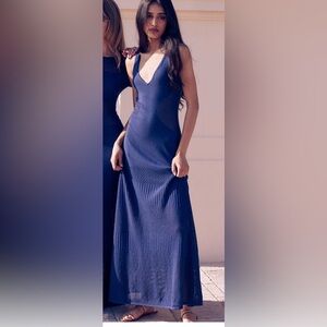 NWT MISA Los Angeles Knit Allison Boho Chic Maxi Dress in Midnight Blue XL